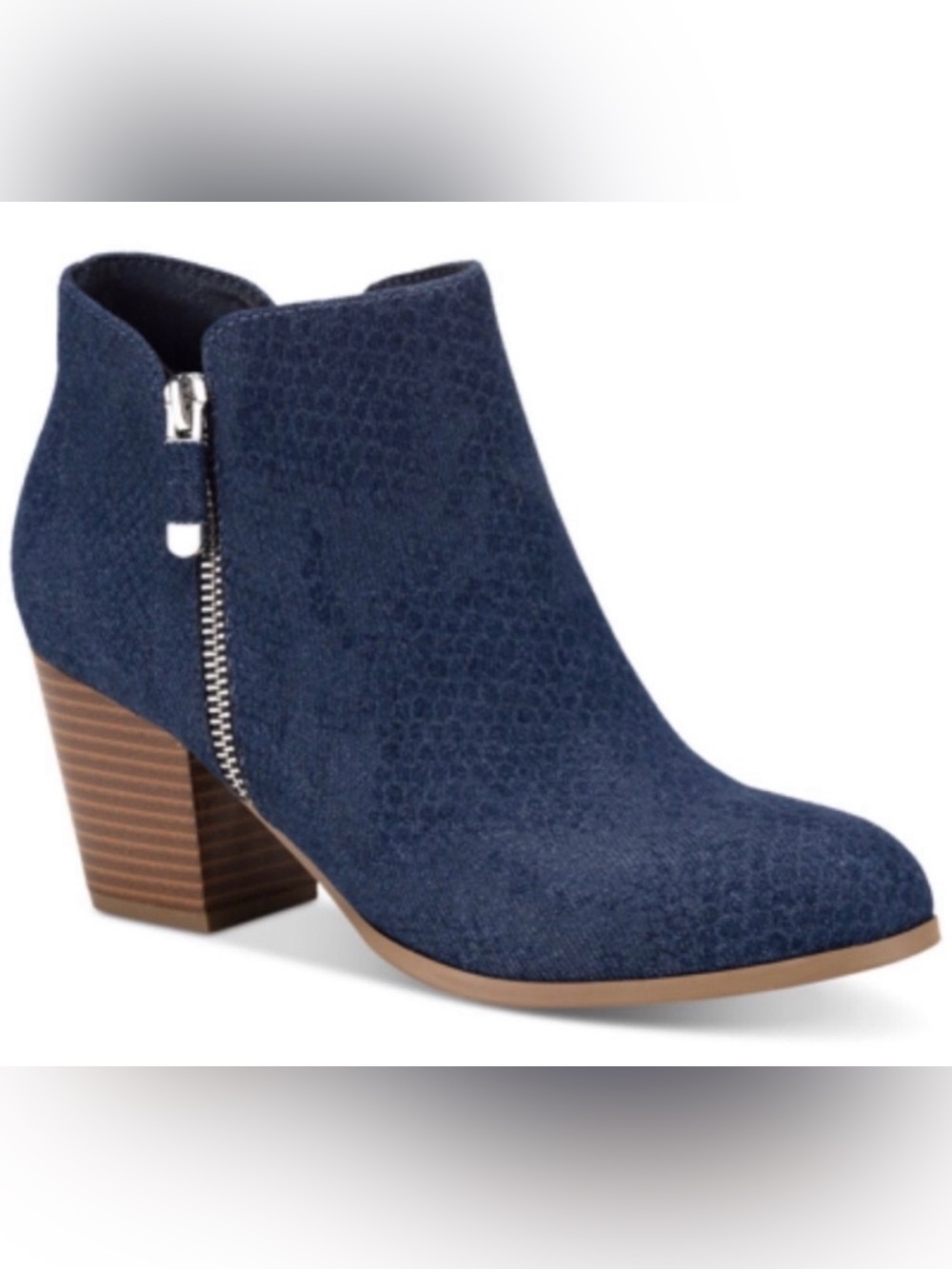 Style & Co Masrinaa Faux Denim Navy Blue Ankle Boots- Size 9W New